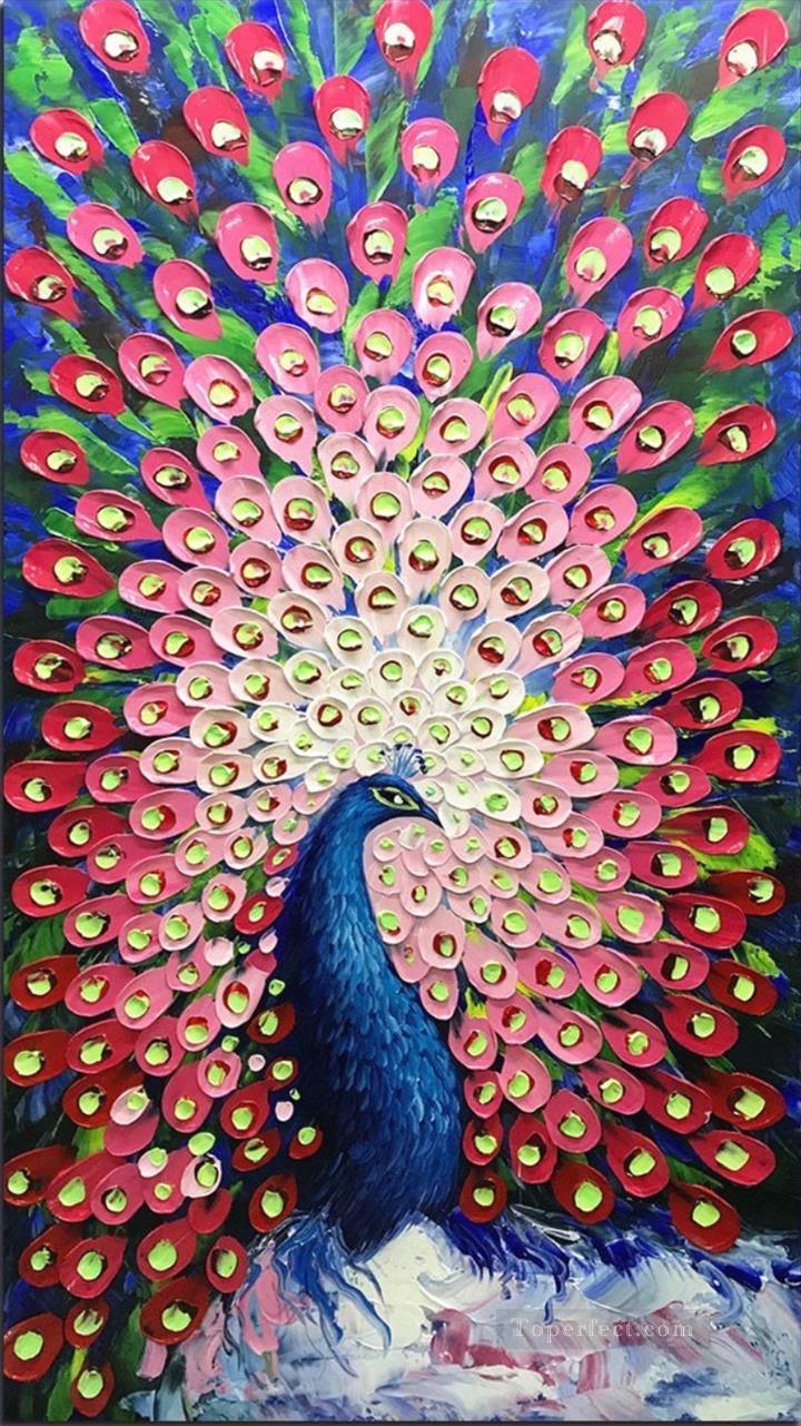 peacock in pink textured Oil Paintings